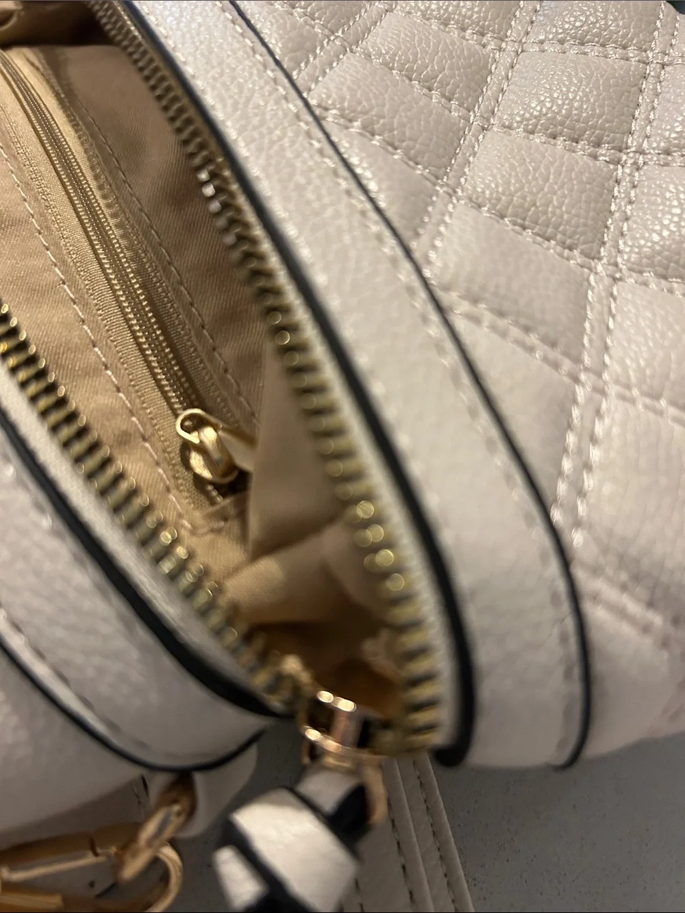 Malibu Skye Light Cream Quilted Crossbody Bag with Top Handle